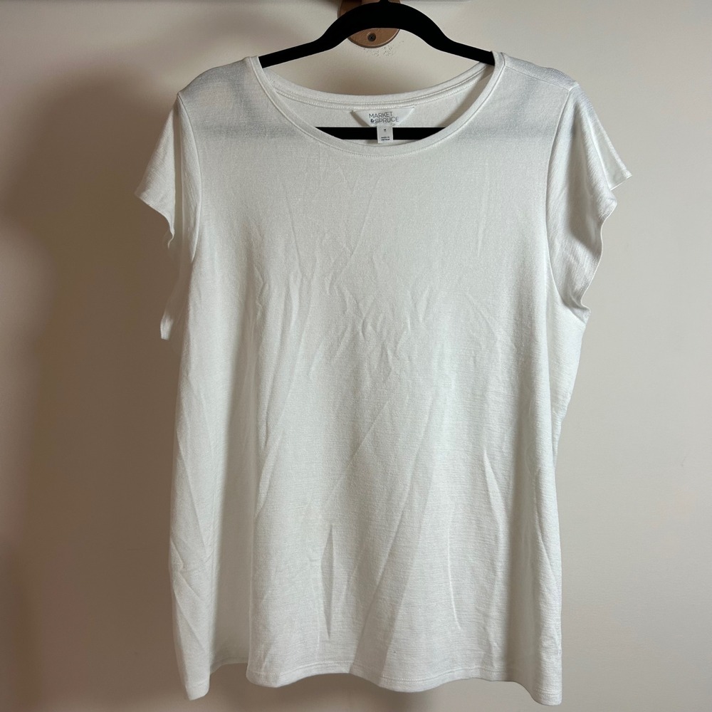 Market & Spruce Womens White Short Sleeve Flutter Cap Sleeve Knit Top Size 1X